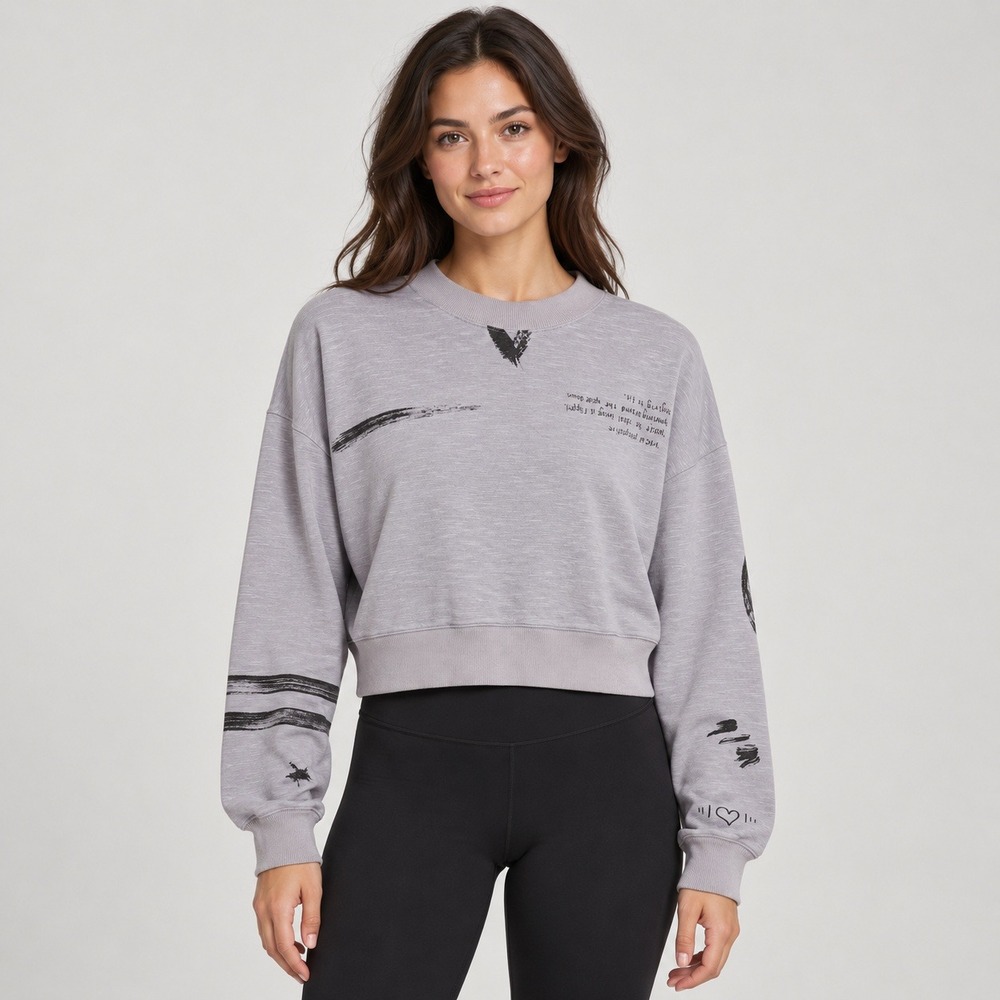 Fabletics Womens XS Purple Graphic Cropped Mock Neck Sweatshirt Long Sleeve